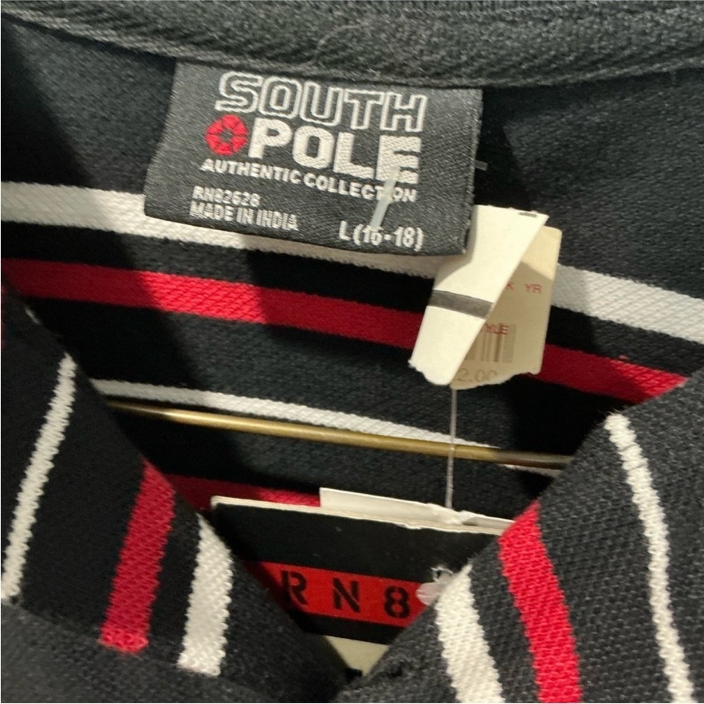 South Pole Black and Red Polo Shirt with Stripes - Picture 2 of 4